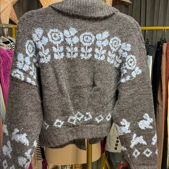 Free People Home Sweet Home Cardi- Charcoal Peri Bunny Print - Picture 9 of 9